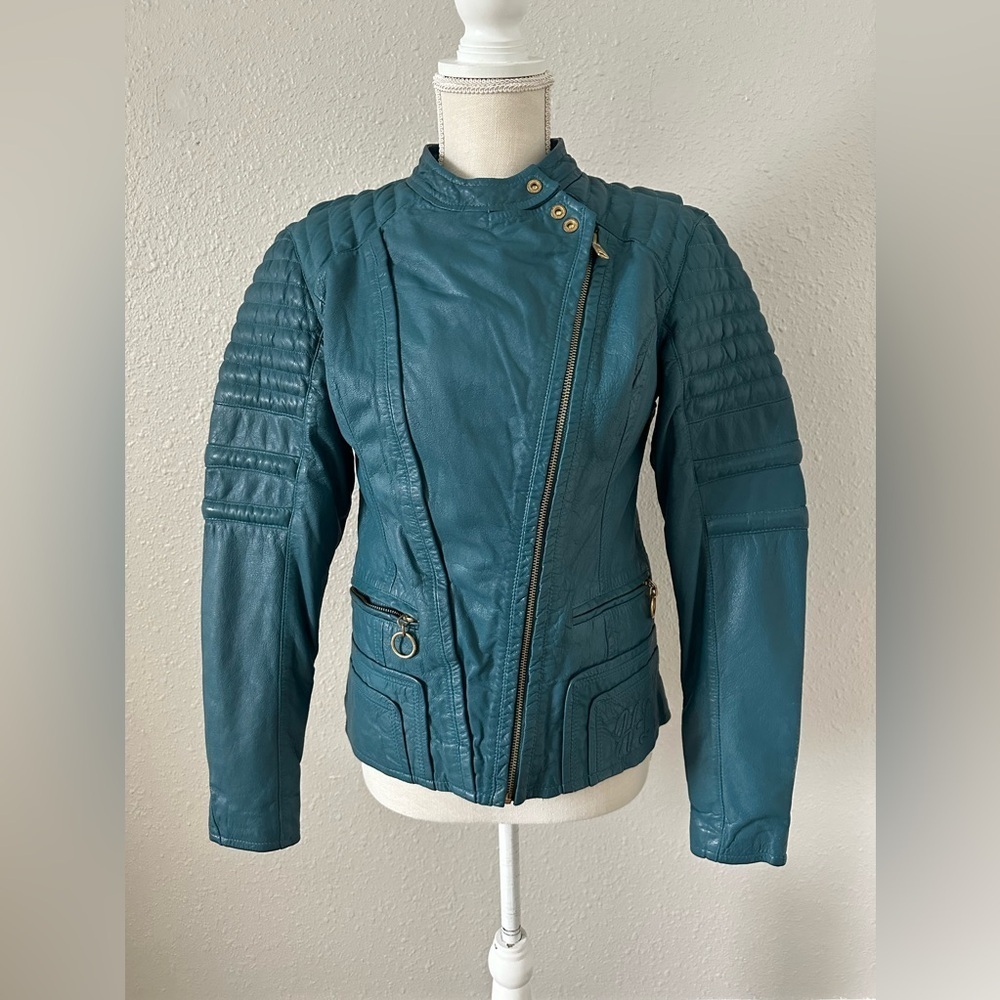Harley Davidson Women Black Label Quilted Blue Leather Jacket Rare Size S
